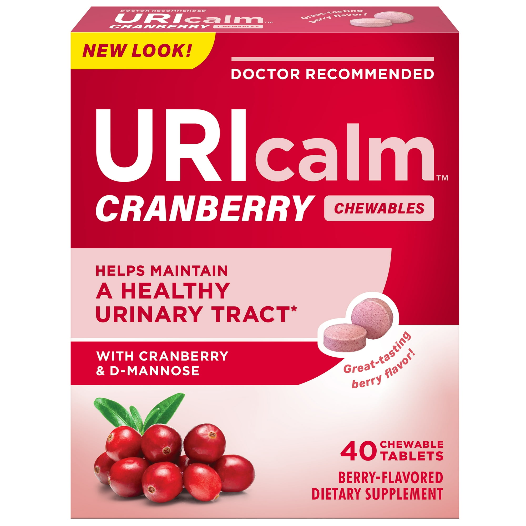 URIcalm Cranberry Urinary Tract Health Supplement, Chewable, Berry Flavor, 40 Count